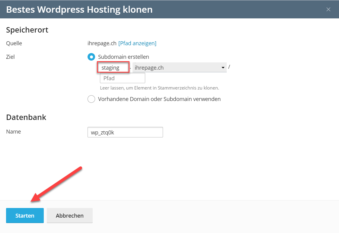 Wordpress Hosting Webseite klonen